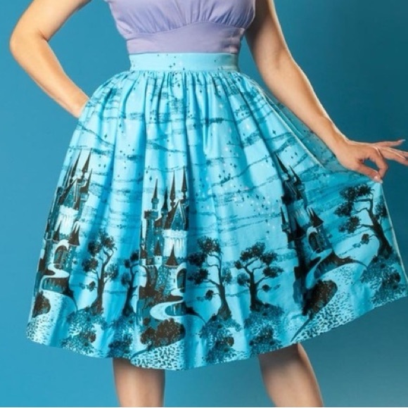 Pinup Girl Clothing 4X Blue Castle gathered circle skirt. - Picture 6 of 7